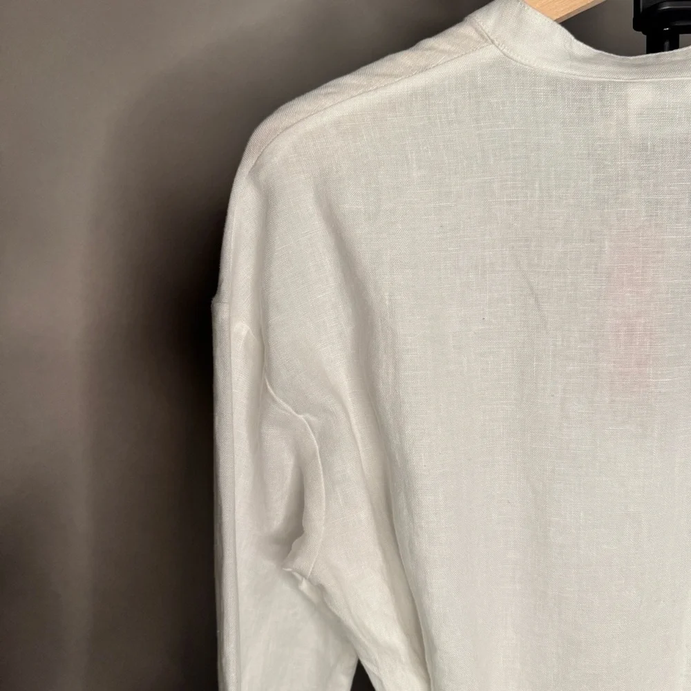 CULTIVER 100% Linen Cristi Long Sleeve Tunic Button Down Shirt w/ Belt White XS - Picture 10 of 15